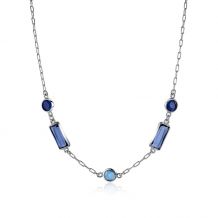 ZINZI zilveren paperclip schakel ketting met ronde en rechthoek zettingen blauw/kobalt 42-45 cm ZIC-BF44
