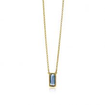 ZINZI gold plated zilveren jasseron ketting met rechthoekige blauwe steen 42-45cm ZIC-BF51
