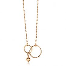 ZINZI Rose Gold Plated Sterling Silver Necklace with 2 Connected Open Circles and Dangling Bead Charm 57-60cm ZIC-BF62R