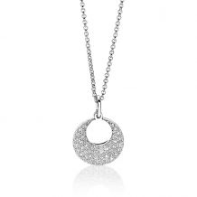 ZINZI zilveren ketting 45cm met hanger 17mm rond wit ZIC1572