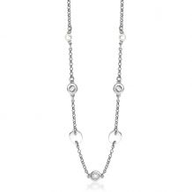 ZINZI Sterling Silver Fantasy Rolo Chain Necklace with Pearls, Coins and White Zirconias 43-45cm ZIC1620W