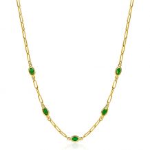ZINZI gold plated zilveren ketting met paperclip schakels, bezet met 5 ovale groene kleurstenen 42-45 cm ZIC1939
