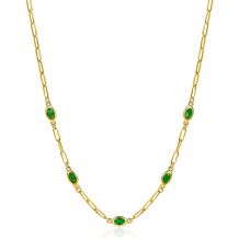 ZINZI gold plated zilveren ketting met paperclip schakels, bezet met 5 ovale groene kleurstenen 42-45 cm ZIC1939
