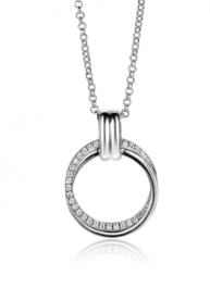 ZINZI zilveren ketting 45cm met ronde hanger 22mm ZIC2266