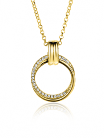 ZINZI Gold Plated Sterling Silver Necklace with Round Pendant (22mm) and White Zirconias 45cm ZIC2266Y