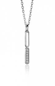 ZINZI Sterling Silver Necklace with Trendy Oval Pendant and White Zirconias 42-45cm ZIC2270