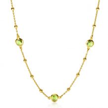 ZINZI gold plated zilveren ketting met bolletjes en rond groen Swarovski crystals 42-45cm ZIC2348