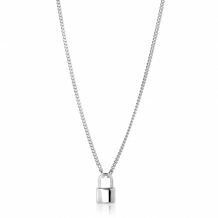 ZINZI Sterling Silver Curb Chain Necklace 45cm with Trendy Lock Charm 40-45cm ZIC2354