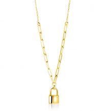 ZINZI gold plated zilveren paperclip schakelketting 45cm met trendy slotje als bedel 40-45cm ZIC2355G