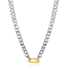 ZINZI Sterling Silver Curb Chain Statement Necklace 42cm with Gold Plated Oval Clasp ZIC2378