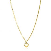 ZINZI Gold Plated Sterling Silver Chain Necklace with 2 Trendy Chains and Smooth Heart Pendant 40-45cm ZIC2381G