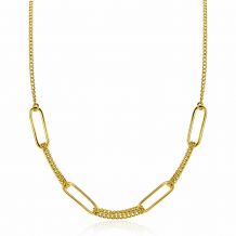 ZINZI gold plated zilveren ketting 45cm met vier grote ovale schakels en gourmet schakels ZIC2382
