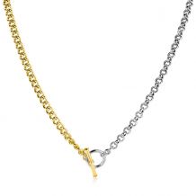 Zinzi zilveren bicolor ketting met trendy jasseron en gold plated gourmet schakels, met kapittel-sluiting 42-45cm ZIC2387