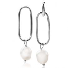 ZINZI zilveren oorbedels 43mm ovale schakel met witte parels ZICH-BF59
