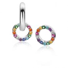ZINZI zilveren oorbedels rond 8mm bezet regenboog kleuren ZICH2170Z (excl. oorringen)