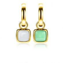 10mm ZINZI Gold Plated Sterling Silver Earrings Pendants Square Two-sided Mint Green and White Onyx ZICH2308 (excl. hoop earrings)