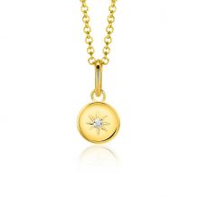 ZINZI gold plated zilveren hanger zon-motief witte zirconia rond 10mm ZIH1994G