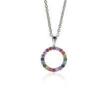 ZINZI zilveren hanger 12mm bezet met regenboog kleurstenen ZIH2170Z