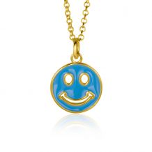 ZINZI gold plated zilveren hanger smiley rond 15mm met blauw emaille ZIH2312B (zonder collier)