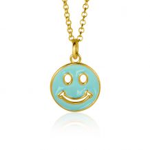 ZINZI gold plated zilveren hanger smiley rond 15mm met turquoise emaille ZIH2312T