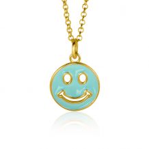 ZINZI gold plated zilveren hanger smiley rond 15mm met turquoise emaille ZIH2312T (zonder collier)