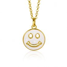 ZINZI gold plated zilveren hanger smiley rond 15mm met wit emaille ZIH2312W (zonder collier)