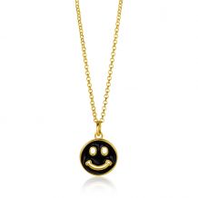 ZINZI gold plated zilveren hanger smiley rond 15mm met zwart emaille ZIH2312Z (zonder collier)