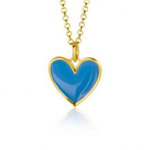 ZINZI gold plated zilveren hanger hart 15mm met blauw emaille ZIH2314B