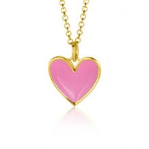 ZINZI gold plated zilveren hanger hart 15mm met roze emaille ZIH2314R (zonder collier)