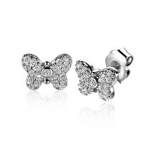 8mm ZINZI Sterling Silver Stud Earrings Butterfly White Zirconia ZIO-BF48