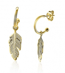 ZINZI Sterling Silver trendy EarRings 14K Yellow Gold Plated Feather