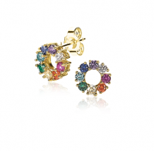 ZINZI Sterling Silver Ear Studs 14K Yellow Gold Plated Rainbow