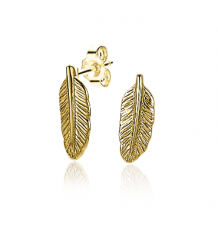 ZINZI Sterling Silver Ear Studs 14K Yellow Gold Plated Feather