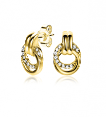 13mm ZINZI Gold Plated Sterling Silver Stud Earrings with 2 Intertwined Open Circles and White Zirconias ZIO2266Y