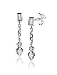 20mm ZINZI Sterling Silver Stud Earrings Oval, Round and Square White Zirconia with Chain ZIO2267