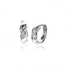 14mm ZINZI Sterling Silver Hoop Earrings Twist Design and White Zirconias width 5mm ZIO2295