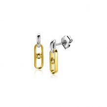 ZINZI gold plated zilveren ovale oorstekers 12mm bezet met witte zirconia ZIO2300