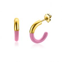 16mm ZINZI Gold Plated Sterling Silver Trendy Earrings Half Enamel Pink ZIO2315R