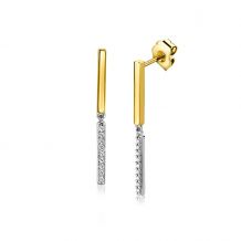 30mm ZINZI Gold Plated Sterling Silver Stud Earrings 2 Bars White Zirconias ZIO2325