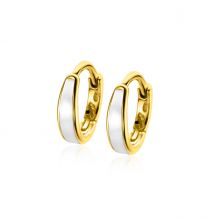 ZINZI gold plated zilveren luxe oorringen met wit emaille 14x3,5mm ZIO2338W