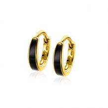 14mm ZINZI Gold Plated Sterling Silver Hoop Earrings with Black Enamel 14x3,5mm ZIO2338Z