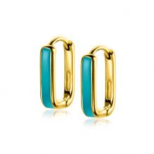 ZINZI gold plated zilveren luxe oorringen rechthoek vorm met turquoise emaille 15x4mm ZIO2339T