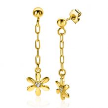 34mm ZINZI Gold Plated Sterling Silver Stud Earrings Long with Paperclip Chain and Elegant Flower Charm ZIO2379