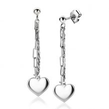 52mm ZINZI Sterling Silver Stud Earrings Long with 2 Trendy Chains and Smooth Heart ZIO2381