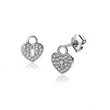 10mm ZINZI Sterling Silver Stud Earrings Heart with Keyhole and White Zirconias ZIO2400