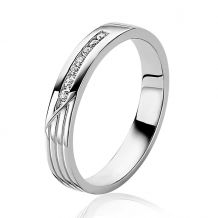 ZINZI Sterling Silver Ring Ribbed Design White Zirconias 3,5mm width ZIRBF50