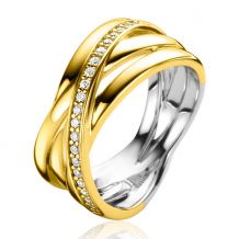 ZINZI gold plated zilveren brede cross-over ring glad wit ZIR1790Y