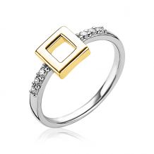 ZINZI Gold Plated Sterling Silver Ring Open Square and White Zirconias ZIR1862G