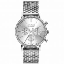 ZINZI Watch CHRONOGRAPH 36mm Stopwatch Silver Colored Dial Stainless Steel Case with Crystals and Mesh Strap 18mm ZIW1602