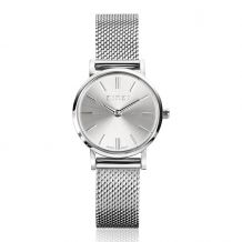 ZINZI Retro Mini horloge zilvergekleurde wijzerplaat, zilverkleurige kast en stalen mesh band, 24mm extra dun ZIW1802

